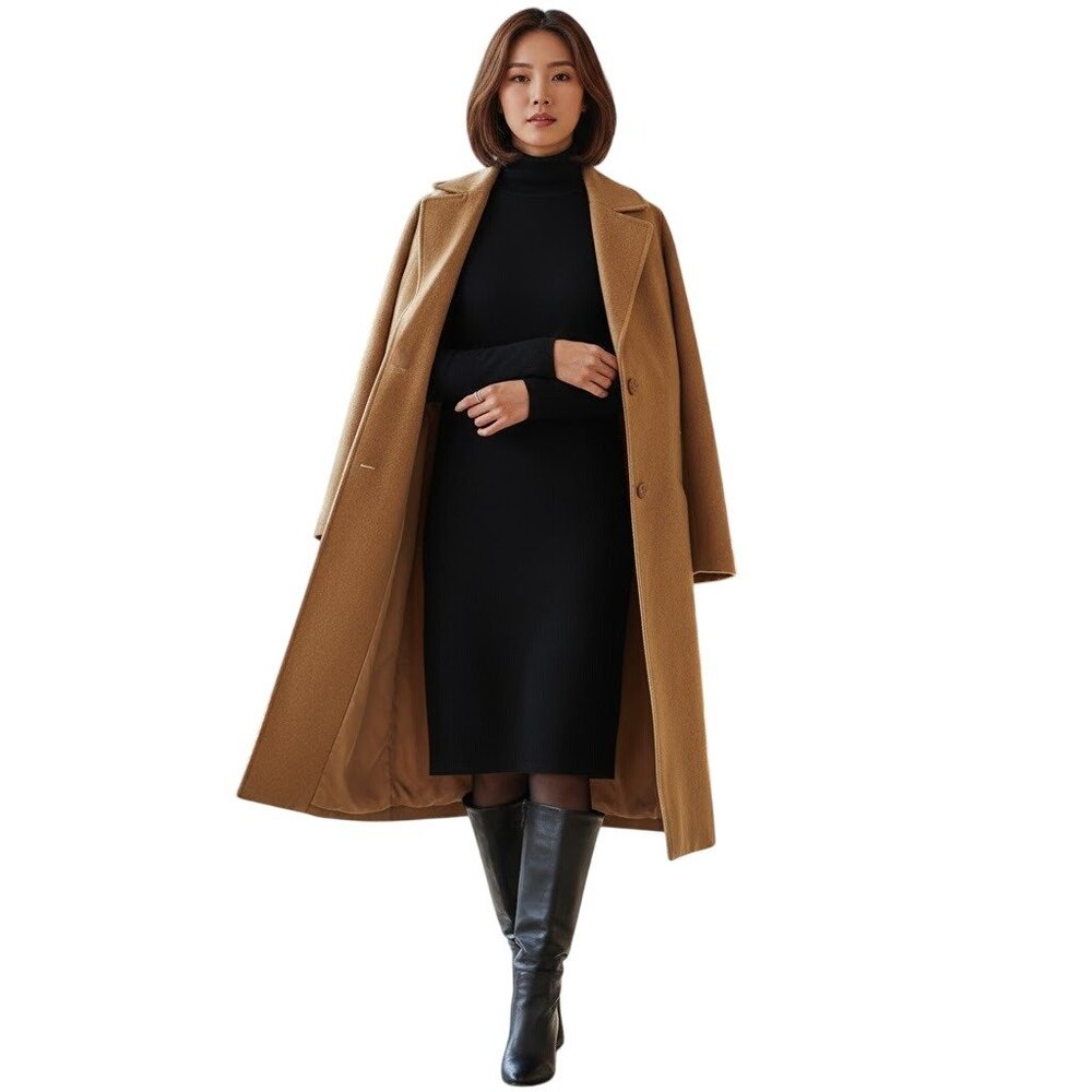Brave Soul ASOS Camel Brown Wool Blend Dixie Coat 14 Longline Oversized Neutral - Picture 1 of 13